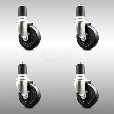 Service Caster 4 Inch 316SS Soft Rubber Wheel Swivel 1-3/4 Inch Expanding Stem Caster Set SCC SCC-SS316EX20S414-SRS-134-4